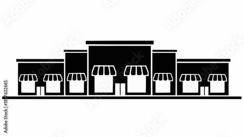 Silhouette of a Shopping Mall with Multiple Storefronts.
