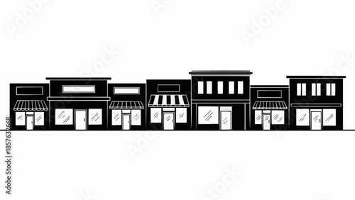 Row of Shops - Black and White Storefronts Illustration.
