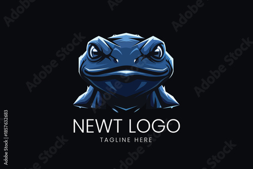 Blue Newt Salamander Head Portrait Vector logo template