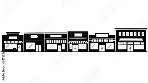 Row of Buildings - A Black and White Silhouette of Shops.