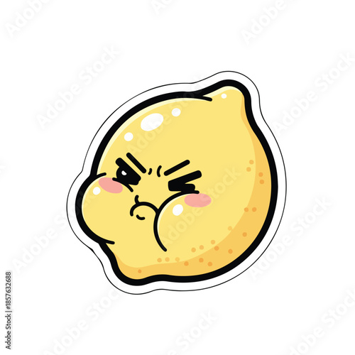 Grumpy Sour Lemon Kawaii Sticker Art