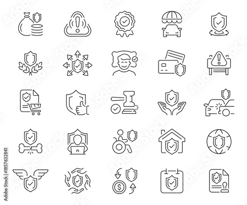 Insurance icons set. editable line icons, linear, protection, coverage symbols
