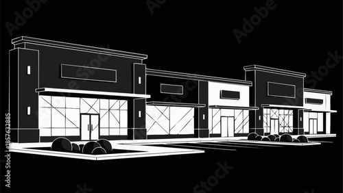 Architectural Rendering of a Commercial Strip Mall Facade.