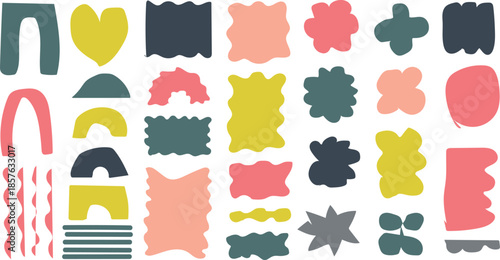 Groovy Zig Zag Wavy Shape Frames Collection with Scalloped Edge Circles, Jagged Rectangles, Heart, star and Playful Kids Geometric Stamp Backgrounds