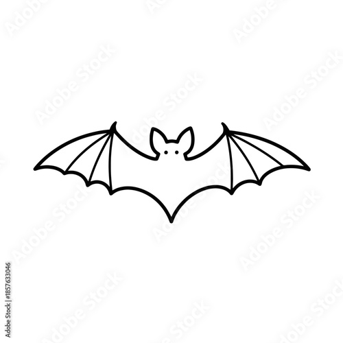 A simple black outline drawing of a flying bat with outstretched wings, minimalist cartoon style.