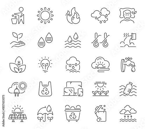Ecology icons set. editable line icons, outline, nature and eco.friendly symbols