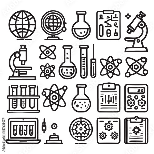 Modern Science Thin Line Icons set the same icon stock illustration
