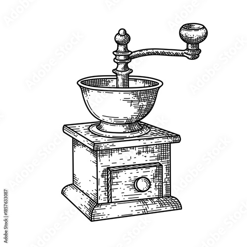 hand drawn manual coffee grinder line art vector illustration