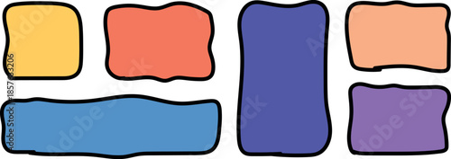 Child-Inspired Geometric Doodle Frames with Irregular Shape Boxes and Soft Organic Borders – Hand-Drawn Blob Vector Illustration