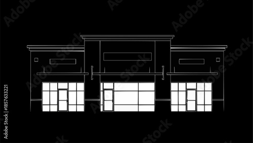 Architectural Blueprint of a Commercial Building Facade.