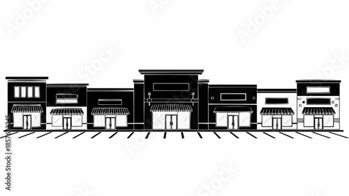 Shopping Center Facade Illustration - Retail Strip Mall Design.