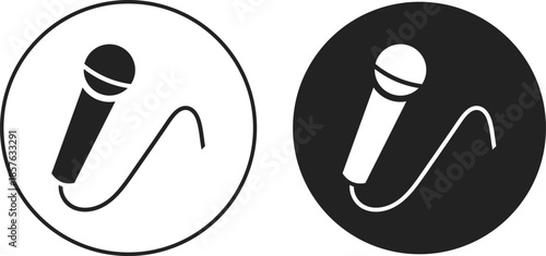 Reporter Microphone Icon Set. News Broadcasting and Interview Symbols. Media Coverage and Journalist Press Conference Interface. Live Report, Mass Media, and Radio Broadcasting Symbol Collection