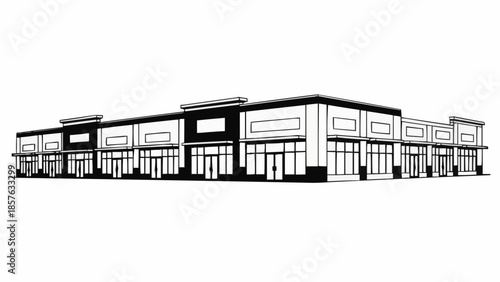 Commercial Building Facade Illustration - Retail Strip Mall Outlets.