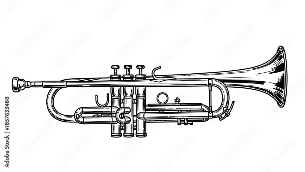 Obraz premium Classic Brass Trumpet Musical Instrument on Isolated White Background