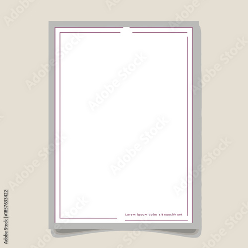 A minimalist blank white paper sheet with a pink border on a grey background, suitable for a document or invitation template design.