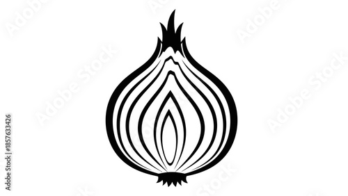 Fresh Sliced Onion Half Vegetable Outline on Isolated White Background