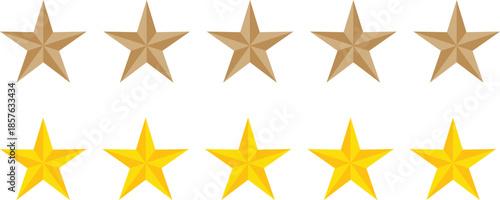 Five Star Rating Icon Set. Customer Review and Feedback Symbols. Quality Excellence and Luxury Ranking Icons collection. Gold star symbol