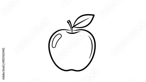 Fresh Apple Fruit with Leaf Outline on Isolated White Background