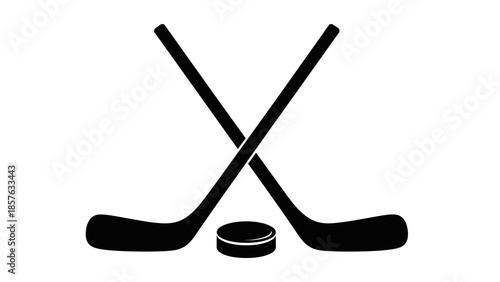 Crossed Hockey Sticks and Puck Sports Equipment on Isolated White Background
