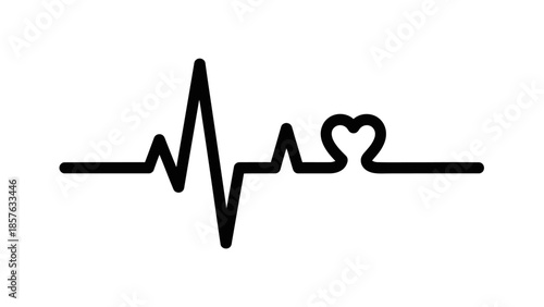 Continuous Heartbeat EKG Line with Heart Symbol on Isolated White Background