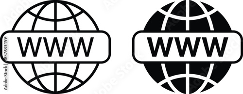 Globe with WWW Icon Set. Website Presence and World Wide Web Symbols. Web Browser, URL Domain, and Online Connectivity sign. SEO Services, Hyperlink, and Domain Name Registration Symbol Collection