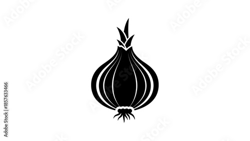 Fresh Whole Onion Vegetable Outline on Isolated White Background