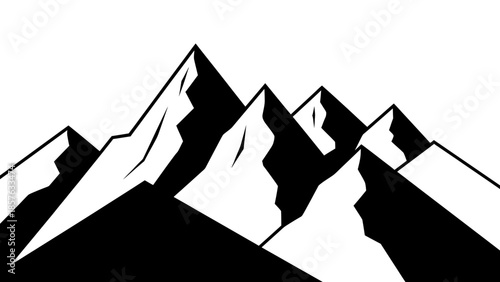 Majestic Mountain Peaks Landscape, Nature Outline on Isolated White Background