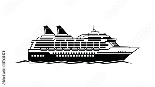 Large Passenger Cruise Ship Sailing on Water, Isolated White Background