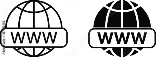 Globe with WWW Icon Set. Website Presence and World Wide Web Symbols. Web Browser, URL Domain, and Online Connectivity sign. SEO Services, Hyperlink, and Domain Name Registration Symbol Collection