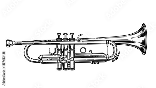 Classic Brass Trumpet Musical Instrument on Isolated White Background
