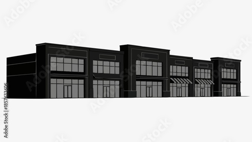 Black and White Architectural Rendering of a Commercial Building Facade.