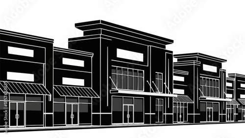 Architectural Rendering of a Commercial Strip Mall Facade.