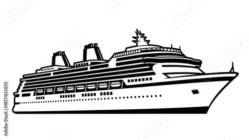 Large Cruise Ship Traveling on Water, Luxury Ocean Liner for Vacation, isolated white background