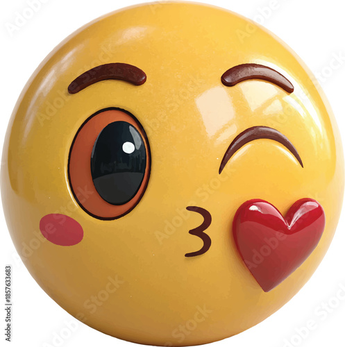 3D Render of a Kissing Face Emoji with One Eye Winking and a Red Heart