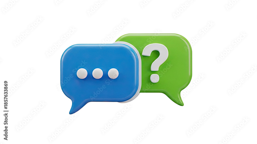 Fototapeta premium 3D Speech Bubbles with Question Mark and Dots on transparent background