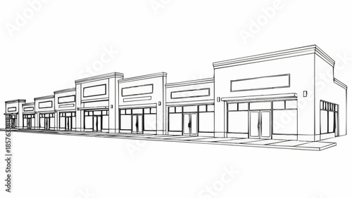 Commercial Building Facade Outline - Architectural Design and Retail Space.