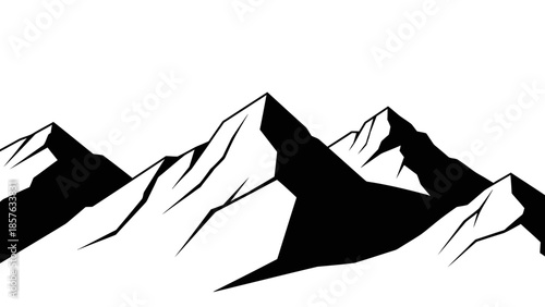 Majestic Mountain Range Landscape with Sharp Peaks in Black and White Vector Illustration