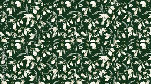 Vector template featuring a delicate snowdrop flower motif in a repeating pattern, showcased in a modern flat design style with clean lines and minimalistic