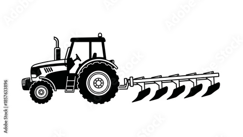 Classic Farm Tractor with Plow Attachment on Isolated White Background