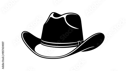 Traditional Cowboy Hat Silhouette with Contoured Brim, Isolated White Background