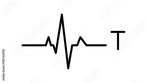 Electrocardiogram ECG Heartbeat Waveform with T Wave, Isolated White Background