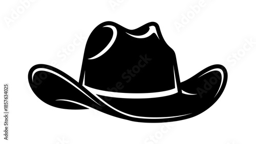 Classic Cowboy Hat Silhouette with Curved Brim, Angled View, Isolated White Background