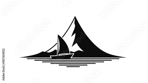 Sailboat on Water with Mountains in Background, Peaceful Nautical Adventure Landscape Scene