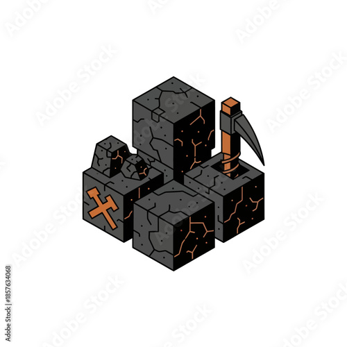 Cryptocurrency Mining Rig with Pickaxe and Tools.