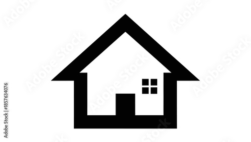 Minimalist House Home Icon with Windows, Real Estate Property Symbol on Isolated White Background