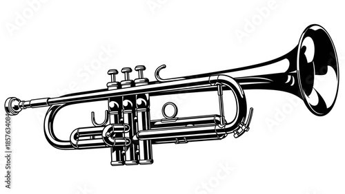 Musical Trumpet Instrument Outline Icon, Brass Jazz Orchestra Symbol on Isolated White Background