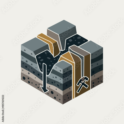 3D Illustration of Geological Layers and Mining.