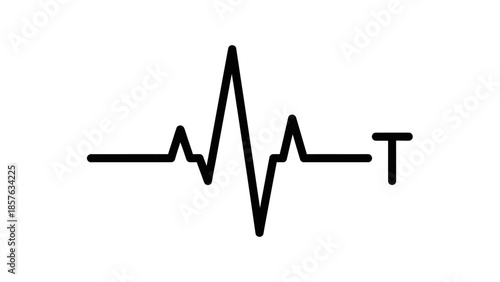 Electrocardiogram ECG heart rhythm waveform with P, QRS, T waves, medical healthcare concept, isolated white background.