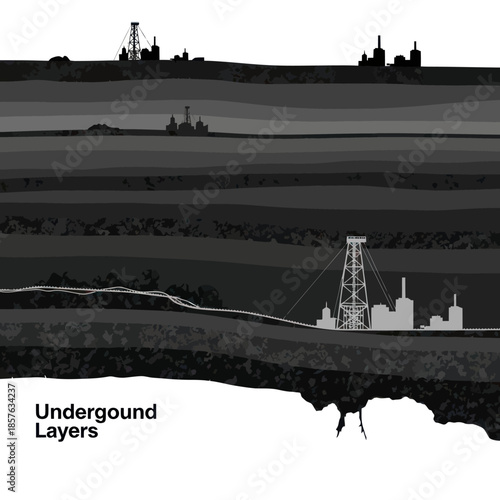 Underground Oil Rig Infrastructure Layers Illustration.