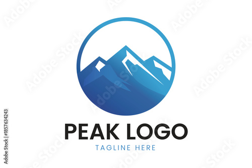 Peak Mountain Snow Blue Circle Vector logo template